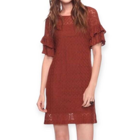 FOREVER 21 LT. BROWN CROCHET/LACE LIKE DRESS SZ.M EUC. - Picture 1 of 7